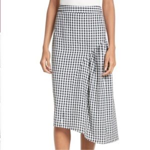 Tibi Crepe Gingham Ruffle Skirt, Size S